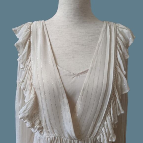 Anthro Maeve 2 Piece Ivory & Silver Ruffled Top 0 - Picture 10 of 12